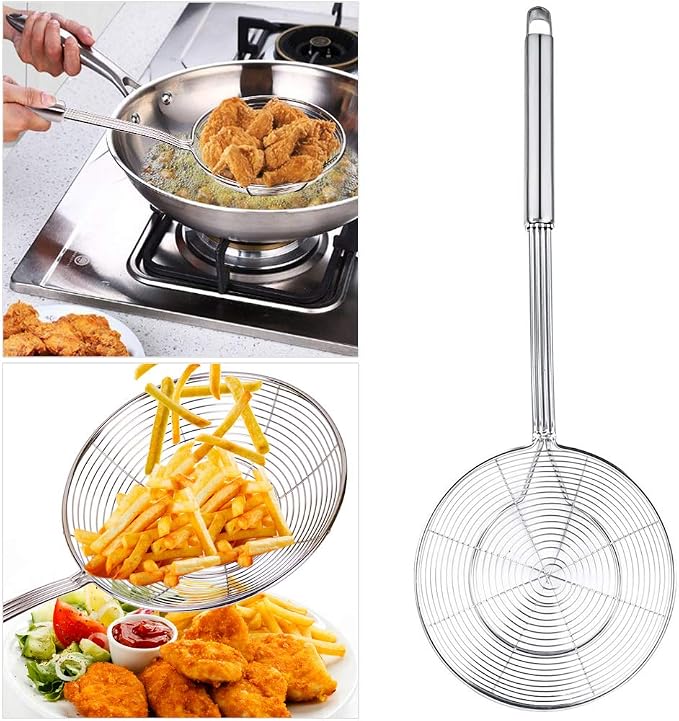 Spider Strainer Skimmer, Swify Stainless Steel Asian Strainer Ladle Frying Spoon with Handle for Kitchen Deep Fryer, Pasta, Spaghetti, Noodle, 5.5 Inch
