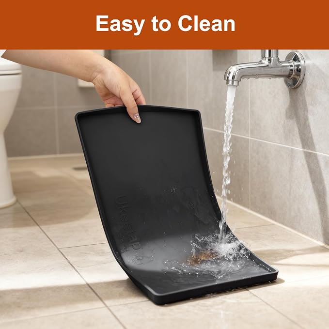 ukeetap 19" x 12" Extra Thick Silicone Mat Waterproof with Raised Edge, BPA Free Non-Slip Dog & Cat Food Mat, Feeding Mat for Food and Water Bowls, Spill Proof Mat to Protect Floors, Black