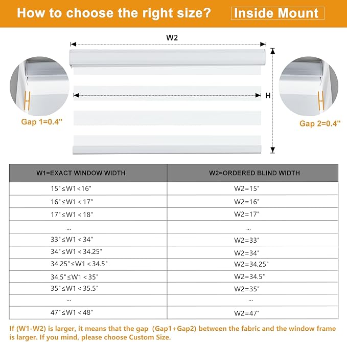 Persilux Cordless Zebra Blinds for Windows Shades (18" W x 47" H, White) Dual Layer Fabric Light Control for Day and Night Room Darkening Sheer Roller Shades for Home, Bedroom and Office