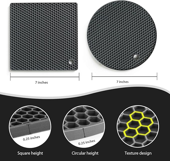 Joyhalo Trivets for Hot Dishes - Hot Pads for Kitchen, Silicone Pot Holders for Hot Pots and Pans, Silicone Mats for Kitchen Countertops, Table, Flexible Easy to Wash and Dry