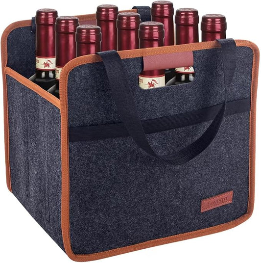 Foyego 9 Bottle Wine Tote Bag, Insulated Thermal Padded Wine Carrier Tote, Reusable Wine Bags for Travel, Camping and Picnic, Perfect Wine Lover Gift