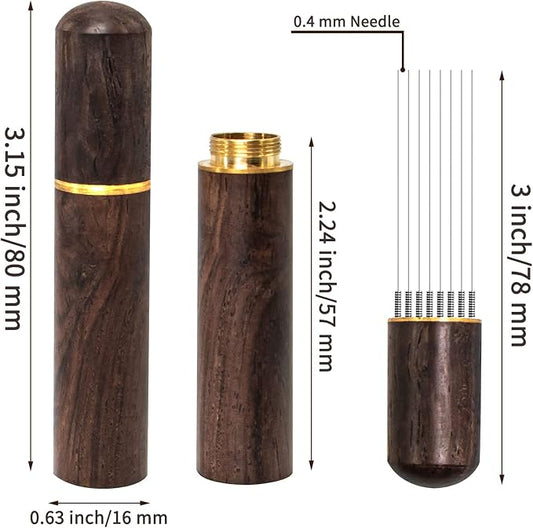 Espresso Coffee Stirrer 8 Needles 0.4mm Espresso Distribution Tools, Natural Wood Handle and Stand
