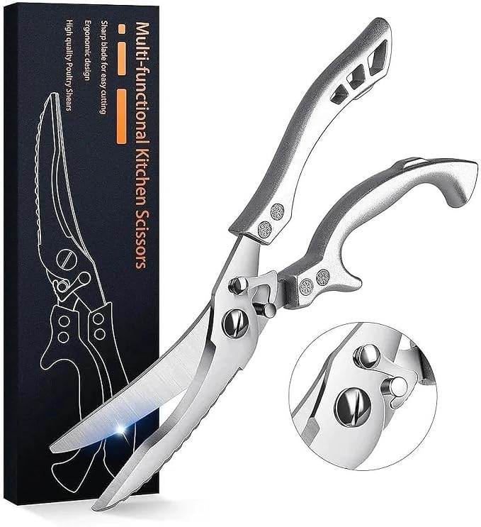 Kitchen Scissors - Heavy Duty Stainless Steel Poultry Shears | Serrated Edge, Multi-Use for Cutting Chicken, Bone, Meat, Turkey and Fish, Gift for Men Women