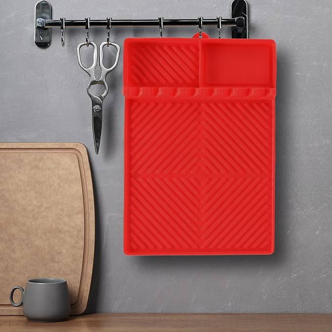 Find law Silicone Tools Mat for Griddle & Kitchen Countertop | Red Side Shelf Spatula Mat with Drip Pad for Blackstone Weber Traeger Pit Boss Flat Top Grill Smoker, BBQ Gifts for Men