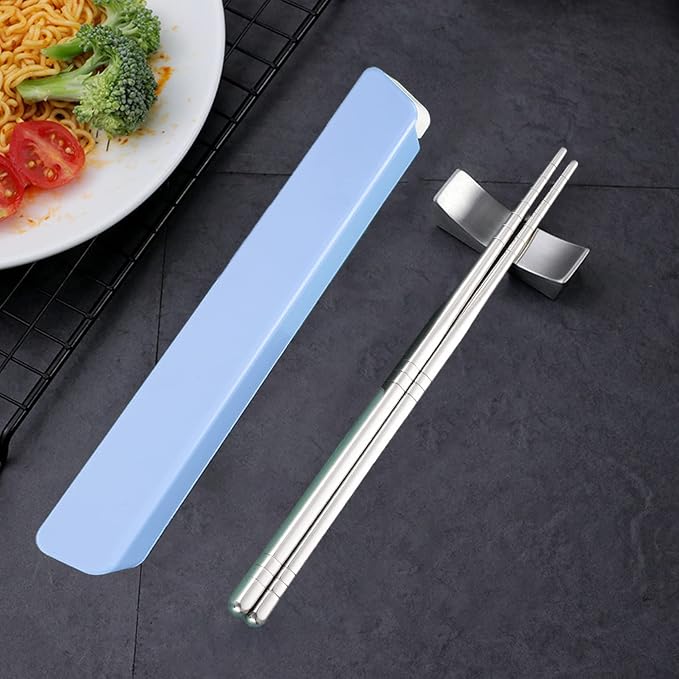 Portable Chopsticks with Pull Design Case, Reusable Metal Stainless Steel Chopstick Travel Utensil for School Home Office Outdoor Camp Bento Box Use, Dishwasher Safe