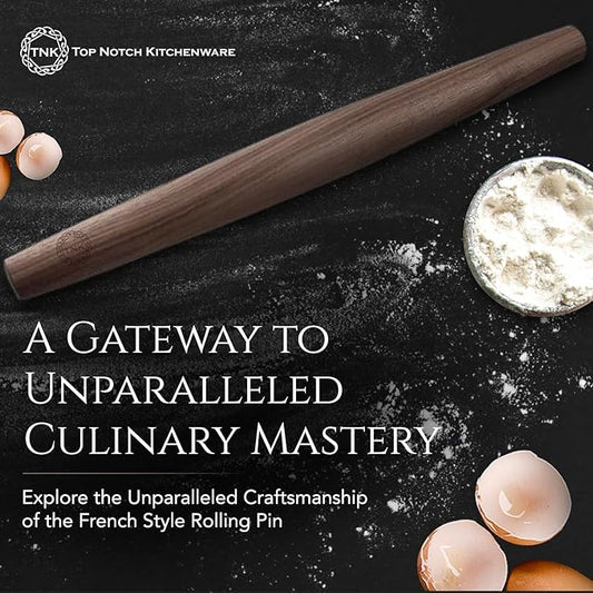 Premium Black Walnut French Style Rolling Pin - Tapered, Non-Stick, Ergonomic Design for Precision Baking, 18 Inches By Top Notch Kitchenware