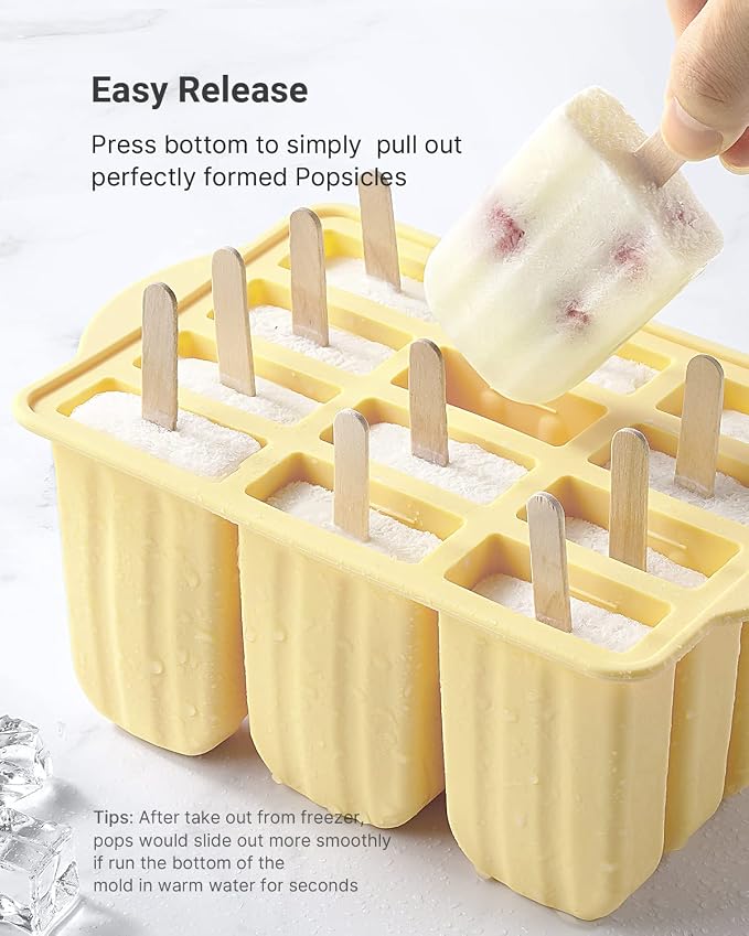 Popsicles Molds, MEETRUE 12 Pieces Silicone Popsicle Molds Easy-Release BPA-free Popsicle Maker Molds Ice Pop Molds Homemade Popsicle Ice Pop Maker with 50PCS Popsicle Sticks+Cleaning Brush