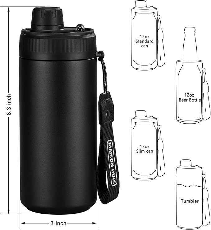 4 In 1 Beer Can Cooler Bottle Holder with Drinking Spout Lid for 12oz Regular, Slim Skinny Cans and Thermal Bottles,Sealed Insulated Double Wall Vacuum Stainless Steel Can Keeps Your Drinks Cold
