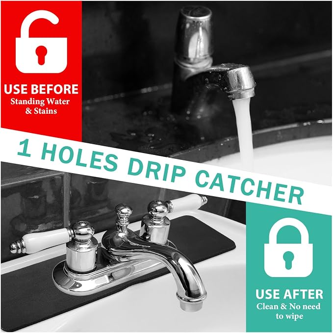 Tioncy 2 Pcs Faucet Mat Sink Splash Guard Oval-hole Oval Splash Pad for Kitchen Sink Oval Base Diatomite Faucet Mat for Bathroom Absorbent Mat Splatter Screens(Black)