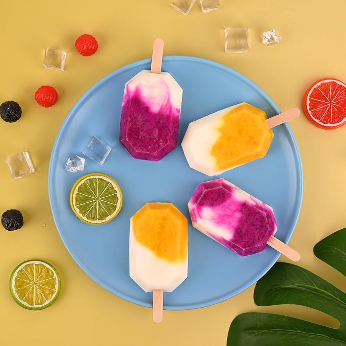 Popsicle Silicone Molds Set, 2 PCS Ice Cream Molds with 50 Wooden Sticks for Cake Pop, Ice Pop, Cakesicles (Octagon/Pink)