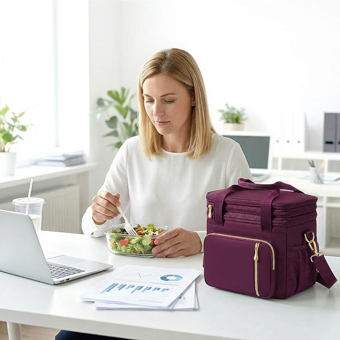 MIYCOO Lunch Bag for Women & Men, Expandable Double Deck Lunch Box, 15L | Leakproof & Waterproof, Portable, Large Soft Insulated Cooler bag for Adult, Work, Camping, Beach, Picnic, Travel