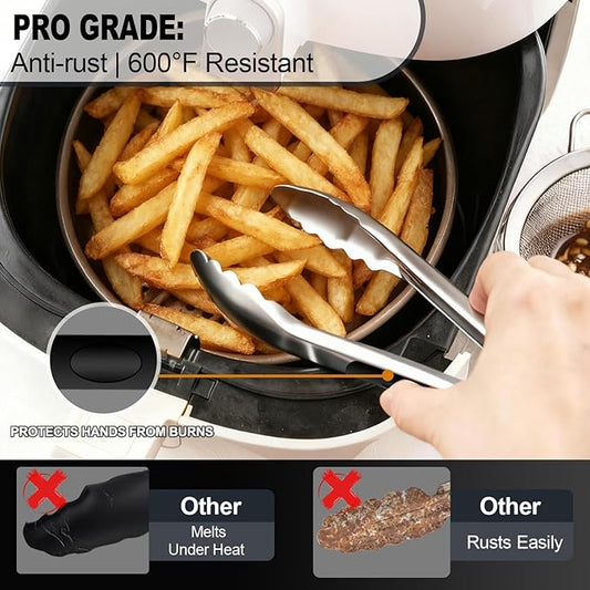Stainless Steel Small Tong for Cooking - Mini 7 Inch Locking Tongs, Heat Resistant to 600°F, Food Grade Kitchen Metal Tong for Food, Salad, Pasta, Steaks, Vegetables - Dishwasher Safe