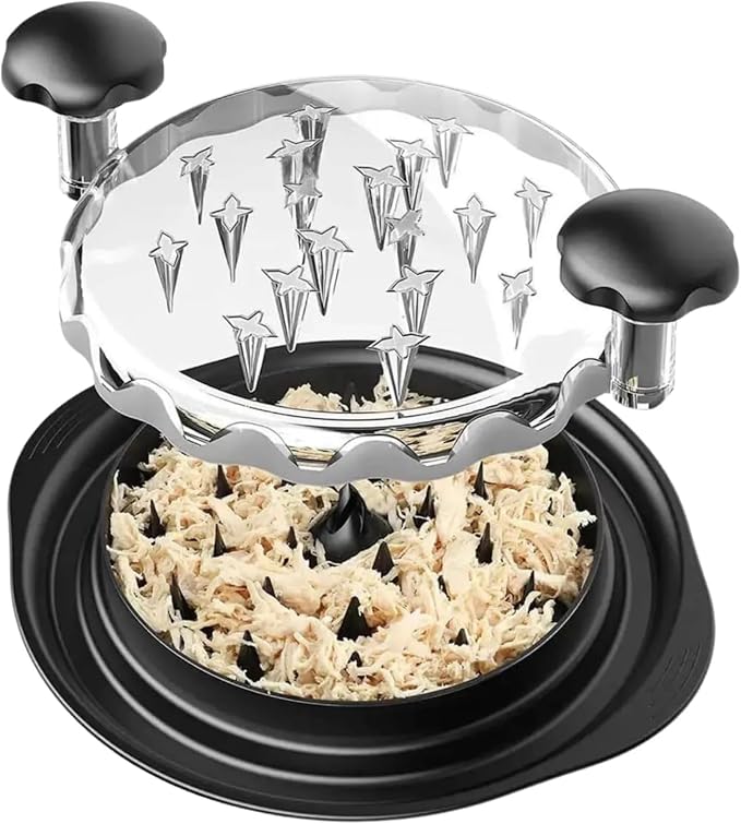 Chicken Shredder Tool Twist Large 10 Inch - Manual Chicken Breast Shredder, Clear Lid Meat Shredder Tool for Pork Beef, Non Slip Base, Easy Clean Dishwasher Safe (Black)