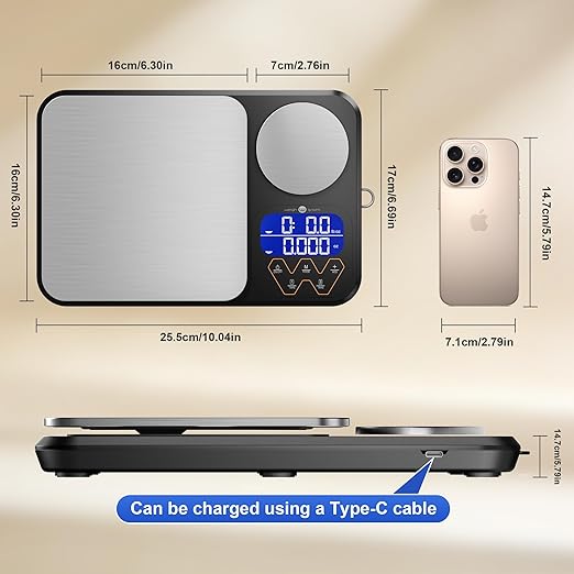 Rechargeable Digital Dual Platform Kitchen Scales Weight, 11 lb Large & 1.1 lb Mini with Two Precisions Food Scale for Sourdough Bread, Baking and Cooking with 3 Units Tare, Accumulation Functions