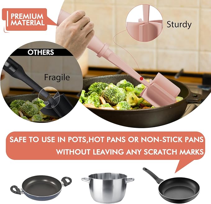 Upgrade Meat Chopper Hamburger Masher Ground Beef Smasher Utensil Mix Tool | Premium Heat Resistant Meat Masher, Nylon Potato Mashers Beef Smasher, Dishwasher Safe Non Stick Mix & Chop Tool Gift-Pink