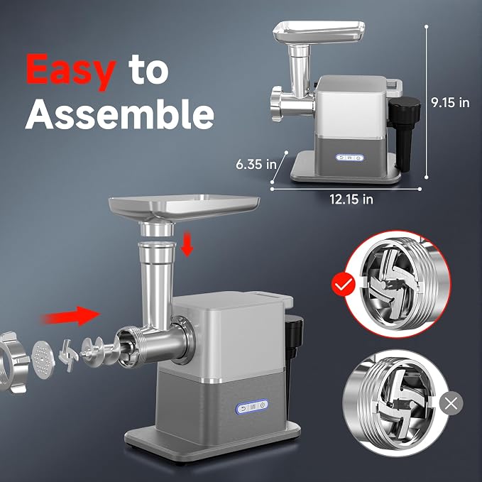 AAOBOSI Meat Grinder Electric 3000W Max with 60dB Quiet DC Motor, Auto-Reverse & Storable Food Pusher - 3 Speed Settings,Grinding, Sausage & Kibbe Making for Home Use