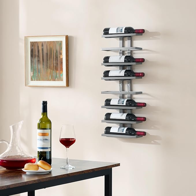 Hoctieon 2-Set 8 Tier Wall Mount Wine Rack (16 Tiers), Wall Racks for Wine Bottles Display and Storage, Hanging Bottle Organizer for Living Room, Dining Room, Wine Cellar, Bar, Grey