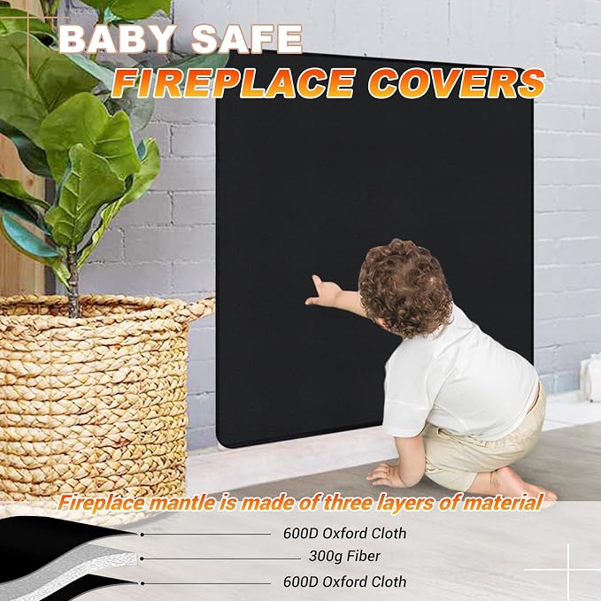 Fireplace Cover, Draft Stopper for Brick Fireplace, Fireplace Flue Blocker, Indoor Fireplace Blanket for Heat Loss, Winter and Summer, Black, 36x24 Inches