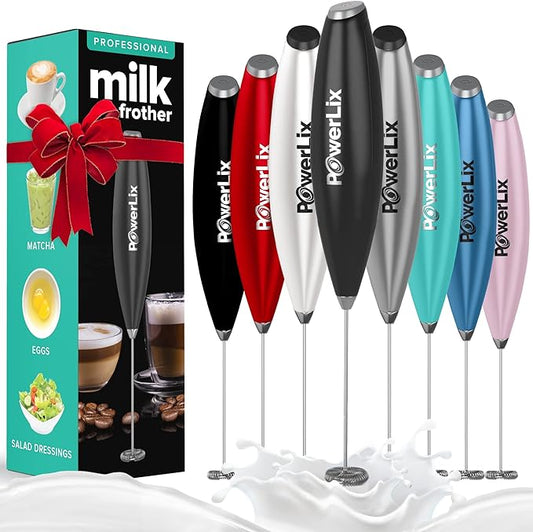 PowerLix Powerful Handheld Milk Frother With Stand Battery Operated Foam Maker Frother Wand For Coffee (A Black) (Black 2)
