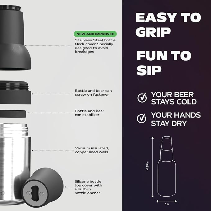 Asobu Frosty Beer Holder,Vacuum Insulated Double Walled Stainless Steel Beer Can and Bottle Cooler with Beer Opener, Bpa Free, Fits Standard 12oz, Ice Cold for Hours, Great Gift for Beer Lovers