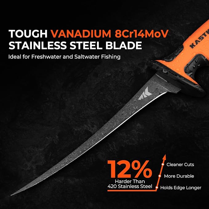 KastKing Ultimate Angler 7" Finesse Fillet Knife, Fishing Knife for Men | Vanadium Stainless Steel Blade, TPE Handle, Ultra-Thin Flexible Blade, Corrosion-Resistant, Sheath with Sharpener & Carabiner