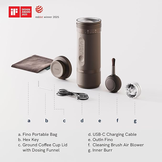 OutIn Nano Portable Electric Espresso Machine, Electric Coffee Grinder, Silicone Coffee Mat