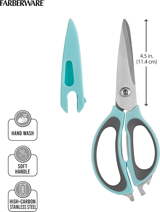Farberware 4-in-1 Kitchen Shears, 2-Piece, Aqua and Gray