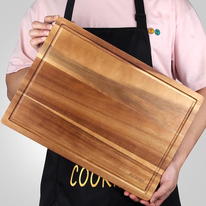 Acacia Wood Chopping Cutting Boards for Kitchen Wooden Charcuterie Board | Bread Cheese Boards Butcher Block Solid Large Wooden Cutting Board Non Toxic Serving Meat Board Hardwood Teak Cutting Board