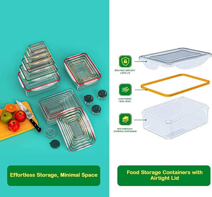 RockBerry 40 PCS Food Storage Containers with Lids (20 Boxes-20 Lids) | Airtight- Plastic Stackable Container for Pantry Kitchen Organization-Microwave Dishwasher,Freezer Safe 100% Leak Proof