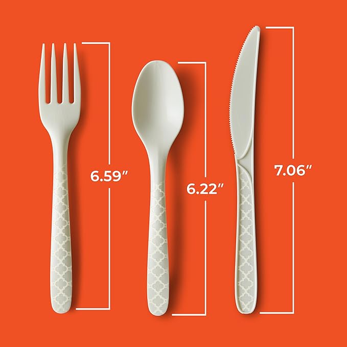 Hefty ECOSAVE Compostable Assorted Cutlery Set, Utensils for BBQs, Tailgates, Camping, Parties, & More, Includes 8 Forks, 8 Spoons, and 8 Knives, Compostable, Sustainable Design, 24 Count (Pack of 8)