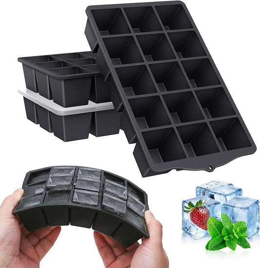 FANYITY Bpa Free Silicone Ice Cube Trays 4-Pack with Locks lids,Easy Release Ice Molds for Freezer,Perfect for Cocktails, Whiskey, Coffee