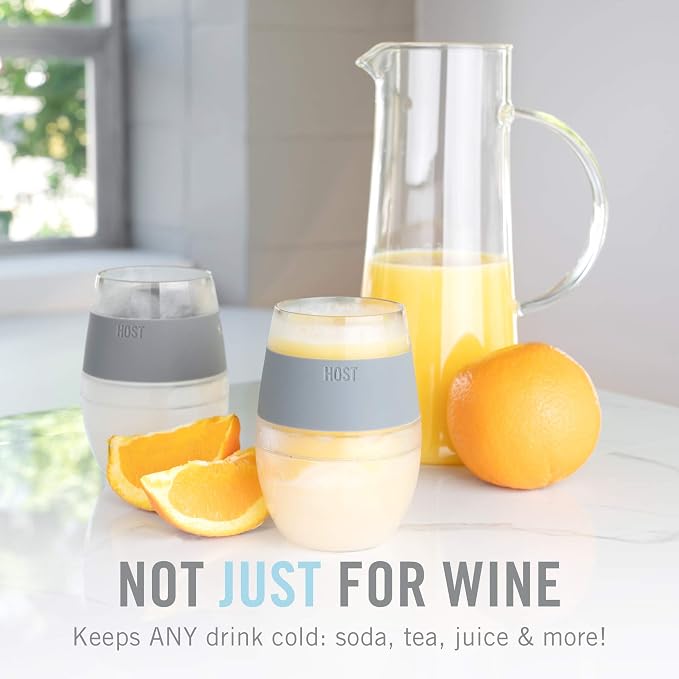 Host Cooling Wine Freeze Cup with Lid, Set of 2 Plastic Double Wall Insulated Tumbler Drink Cup with Freezing Gel for Red and White Wine, Blue