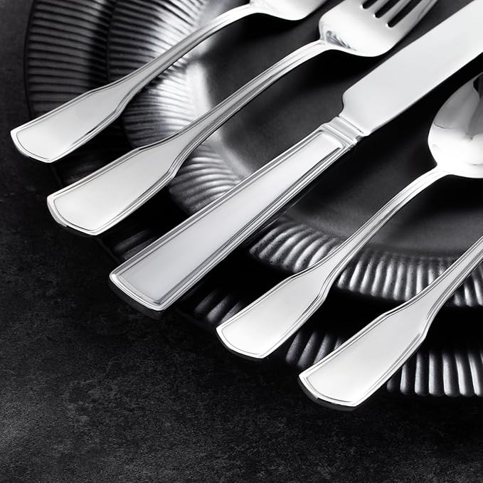 KINGSTONE 60-Piece Silverware Set, 18/10 Stainless Steel Flatware Set for 12, Tableware Cutlery Set, Utensil Sets for Home Restaurant, Mirror Finish, Dishwasher Safe
