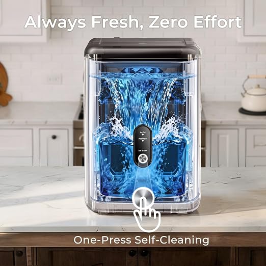 Nugget Ice Maker Countertop: 33lb/Day, Self-Cleaning, Black Stainless Steel, Portable, Soft Chewable Pebble Ice Machine for Home Kitchen, RV & Office