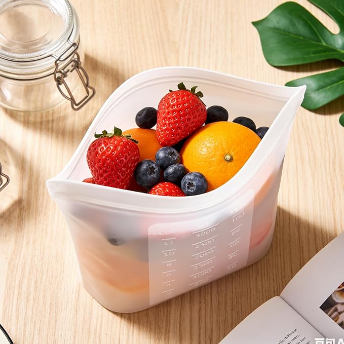ASelected 4PCS Silicone Bags for Food Storage, 0.8 Gallon/3000ml Stand Up Reusable Freezer Ziploc Bags, Translucent Reusable Sandwich Snack Bag for Freezer, Microwave, Oven, Dishwasher