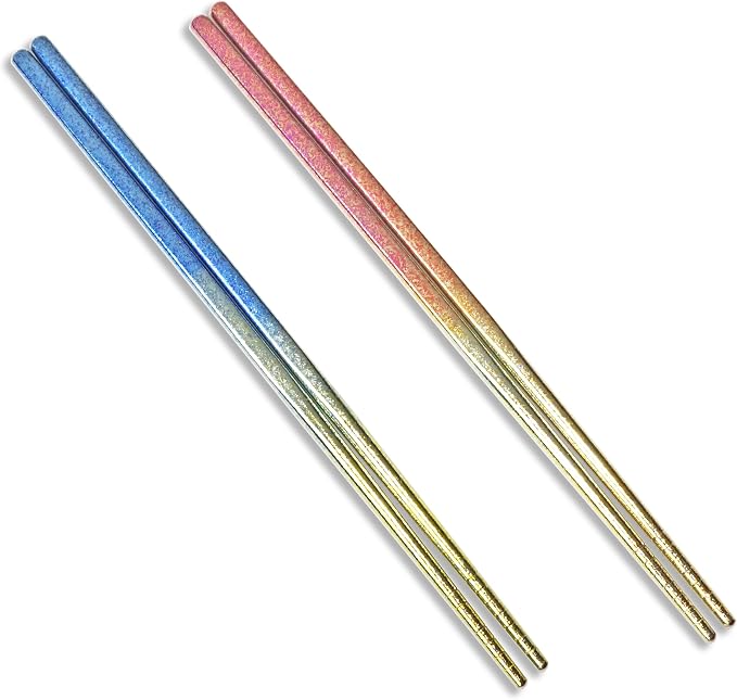 TIAKO 2 Pair Titanium Chopsticks Set (Blue & Pink) | 99.8% Pure Titanium | Anodized Color Finish | Gift Box for Wedding, Anniversary, Housewarming & Daily Use