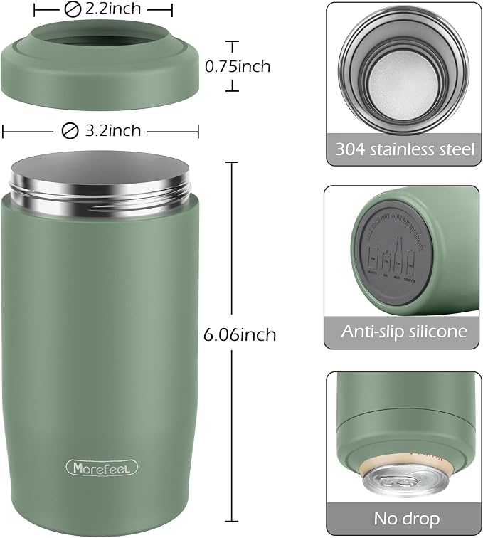Morefeel 4-in-1 Insulated Can Cooler for 12 oz Cans & Bottles | 304 Stainless Steel Can Holder Fits 12 Oz Slim Cans, Standard Cans, Beer Bottles & Works as A Open Cup; Dishwasher Safe