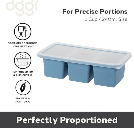 OGGI Prep & Portion Silicone Freezer Trays with Lid - Freezer Molds for Food, Ice Cube Tray, Food Prep Containers, Freezer Storage Containers, for Soup, Smoothie Cubes, Sauce, Broth, Leftovers - 1 Cup