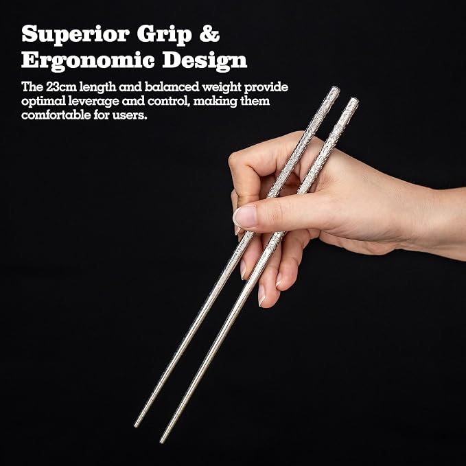 Boundless Voyage 23cm Pure Titanium Solid Chopsticks, Food Grade Titanium Chopstick, Reusable Non-Slip Metal Chopsticks for Home Kitchen, Restaurant, Gift (Ti1185T)