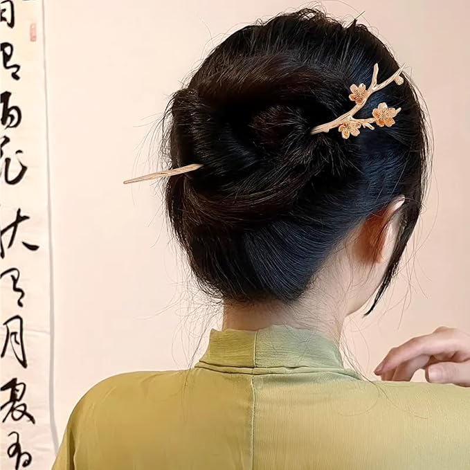 Lawie 10 Pack Gold Hair Sticks Flower Leaf Decorative Metal Long Hair Pins Bun Holders Chopsticks for Hair Chinese Hanfu Costume Retro Vintage Fancy Headpieces Accessories for Women Girls