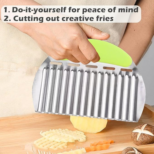JAYVAR Large Crinkle Cutter French Fry Cutter, Large Wave Slicer Potato Wavy Chopper, Stainless Steel Vegetable Crinkle Cutting Onion Chopping Tool with Handle for Cucumber, Kitchen Dicer Gadgets