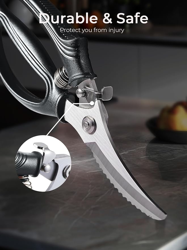 Poultry Shears, Heavy Duty Kitchen Shears With Anti-Slip Handle & Safety Lock, Poultry Scissors for Meat, Chicken, Bone,Turkey, Fish, Spring Loaded, Dishwasher Safe(Graphite Gray)