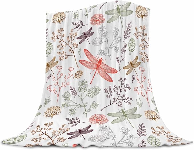 Dragonfly Blanket for Adults 60x80 Inches - Ultra Soft Plush Fleece Throw Blankets - Dragonfly Gifts for Women & Men - Cozy Flannel Blanket for Bed, Couch, Room - All Season Lightweight Blankets
