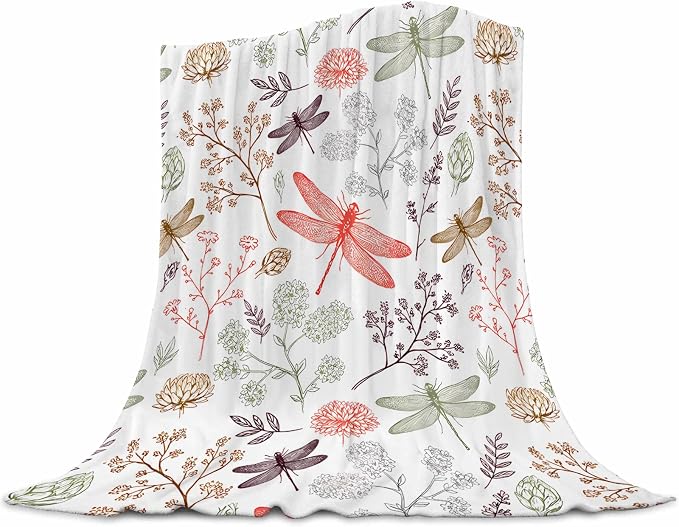Dragonfly Blanket for Women 50x60 Inches - Ultra Soft Plush Flannel Throw Blanket - Elegant Dragonfly Gifts for Her - Cozy Lightweight Blanket for Bed, Couch, Office & Travel - All Season Comfort