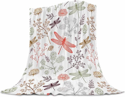 Dragonfly Blanket for Women 50x60 Inches - Ultra Soft Plush Flannel Throw Blanket - Elegant Dragonfly Gifts for Her - Cozy Lightweight Blanket for Bed, Couch, Office & Travel - All Season Comfort