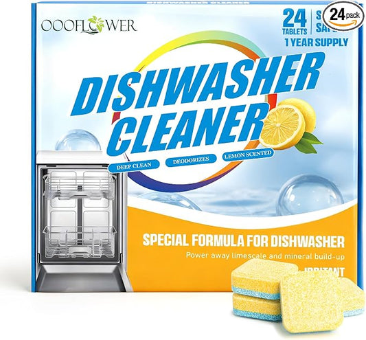 24-count Dishwasher Cleaner Tablets, Deep Cleaning and Descaling Formula, Removes Odors, Scale, and Hard Water Residue, Maintains Dishwashers, Septic Tank Safe (Lemon Scent)