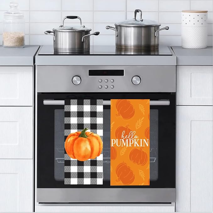 LXOMILL Pumpkin Funny Kitchen Towels, 2 Pack-fall Pumpkins