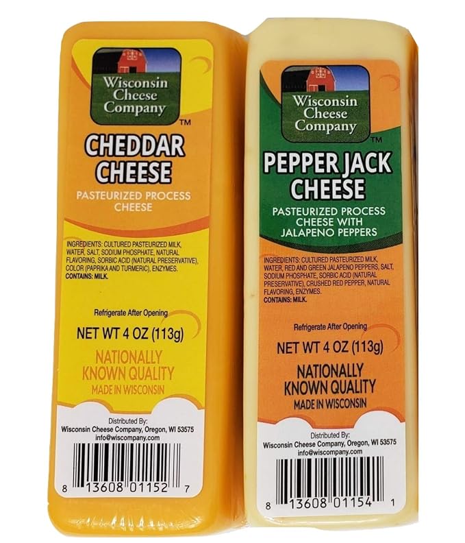 Wisconsin Cheese Company – Cheddar & Pepper Jack Cheese and Cracker Gift Box – Made in Wisconsin – Gourmet Charcuterie Board Gift Set for Entertaining & Gifting
