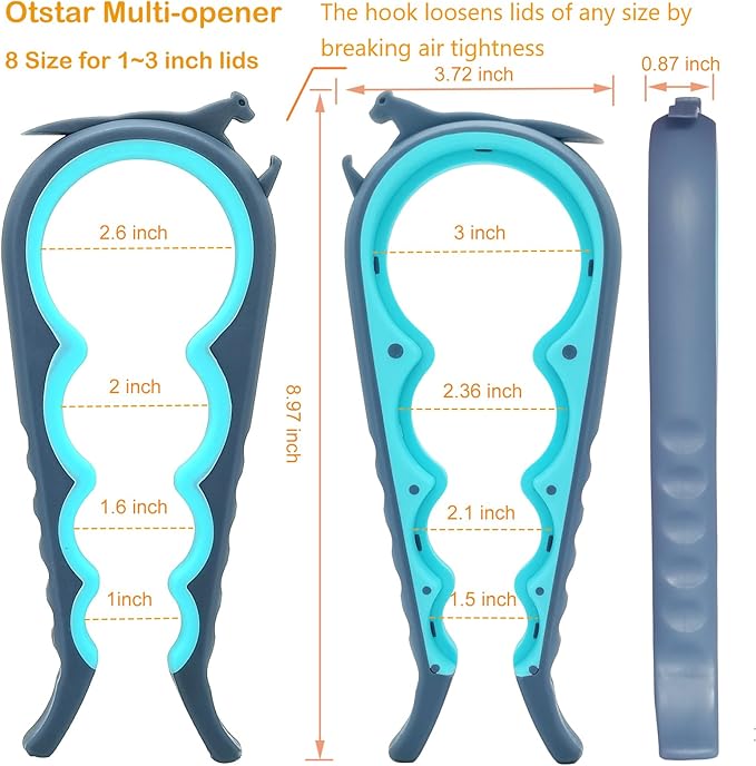 Otstar 6 in 1 Jar and Bottle Opener for Weak Hands, Seniors with Arthritis | Multi-use Lid Opener Set, Includes Non-slip Rubber Gripper Pad & Wine Opener, Comfortable Grip, Simple Twist-off Operation