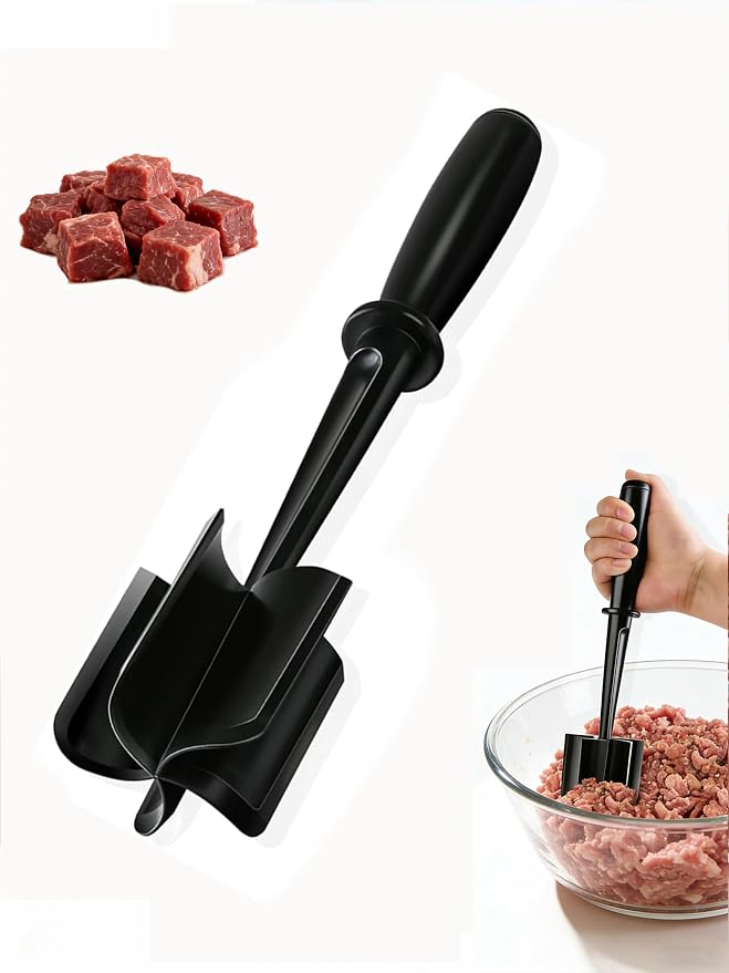 Hamburger Chopper,Meat Chopper,Potato Masher, Premium Heat Resistant Meat Masher for Ground Beef, Ground Turkey and More, Safe For Non-Stick Cookware